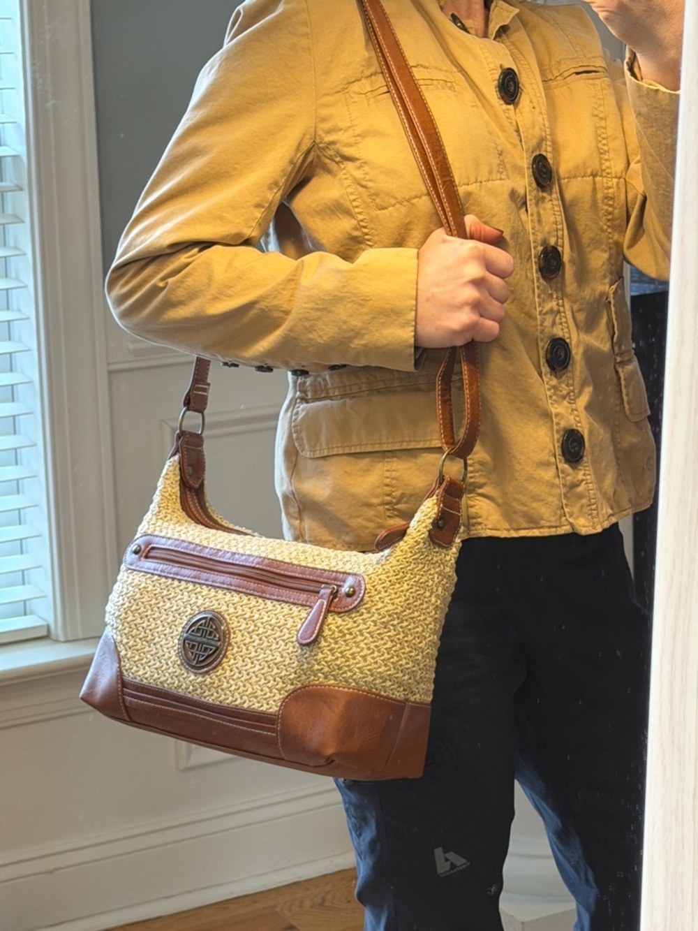 Stone Mountain Boho Woven Straw Faux Leather Crossbody Shoulder Bag Tan (VGUC) - Picture 3 of 16